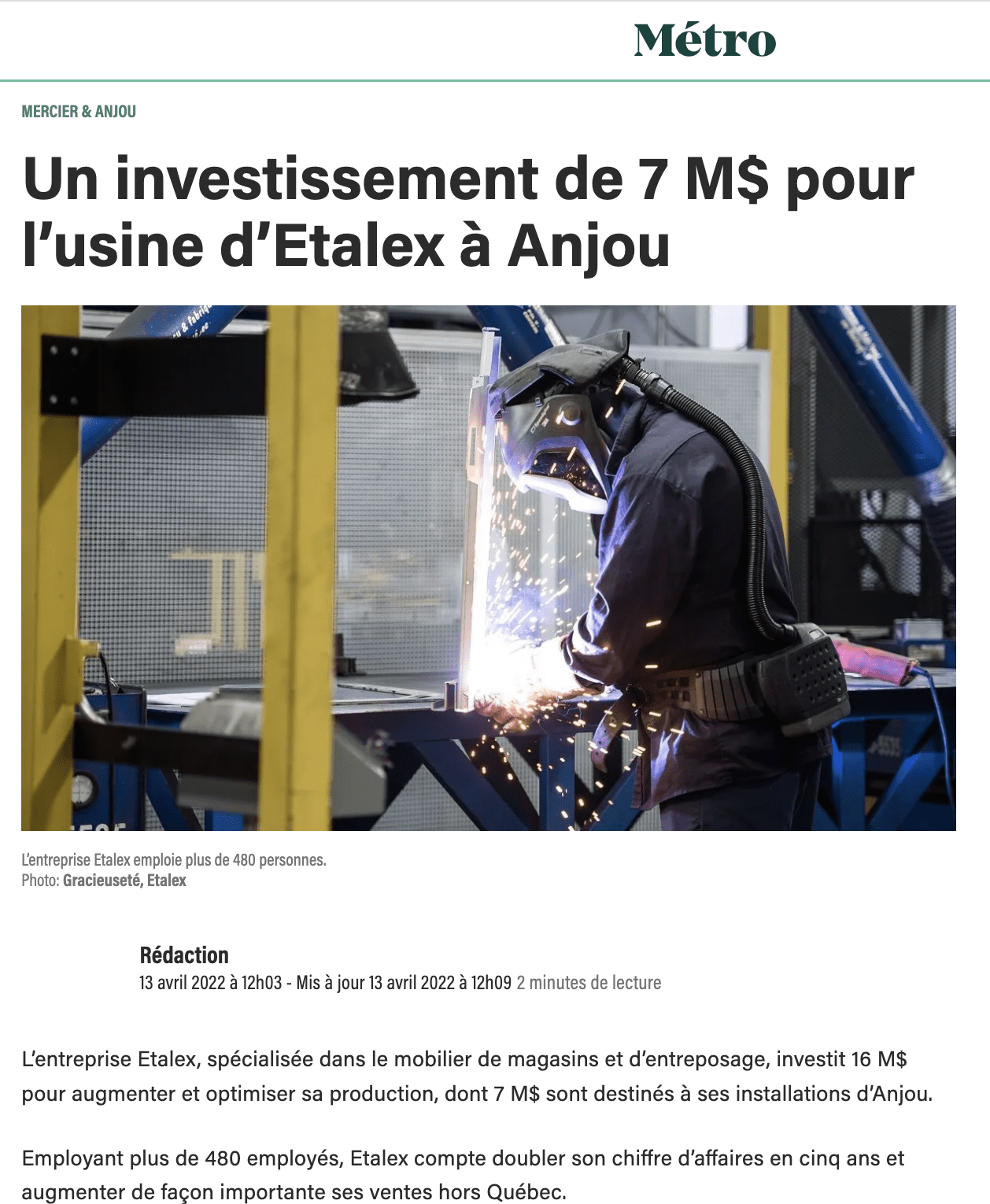 Journal Métro, avril 2022